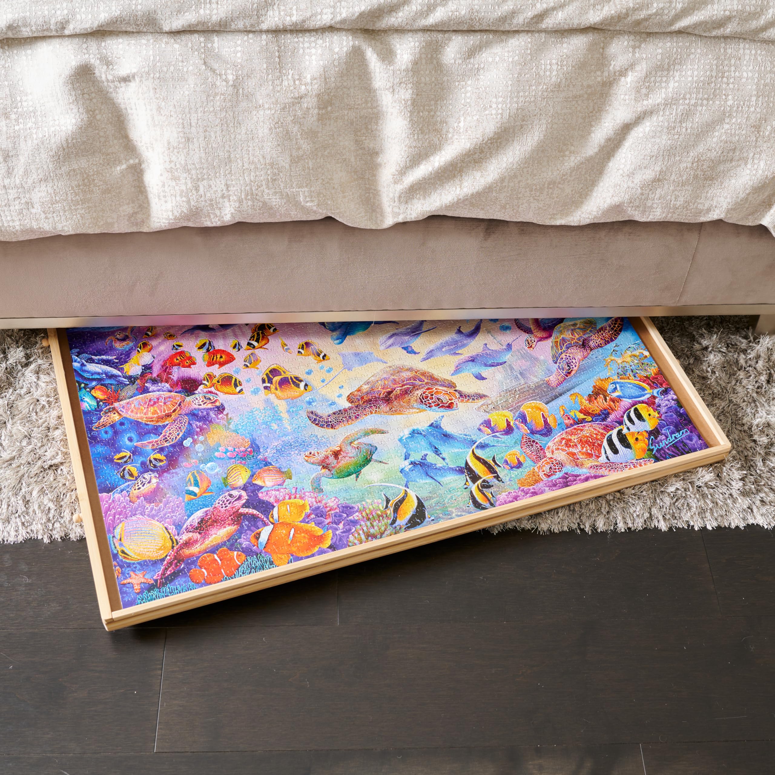 Buffalo Games - Puzzle Table - Jumbo Size for Standard 2000pc Jigsaw Puzzles - 40"x 31" Working Area - Drawers with Dividers - Preassembled Except Drawer Handles - Image 5