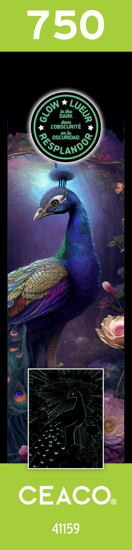 Ceaco - Glow in The Dark - Peacock Glow - 750 Piece Jigsaw Puzzle - Image 7